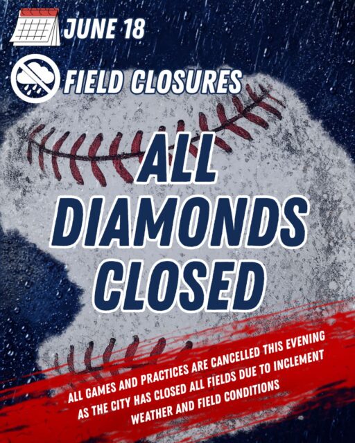 ‼️ Important - June 18 Field Closures ‼️

June 18 - All games and practices are cancelled this evening as the City has closed all fields due to inclement weather and field conditions. 

Please check with your coach or your Team Snap for any additional information!