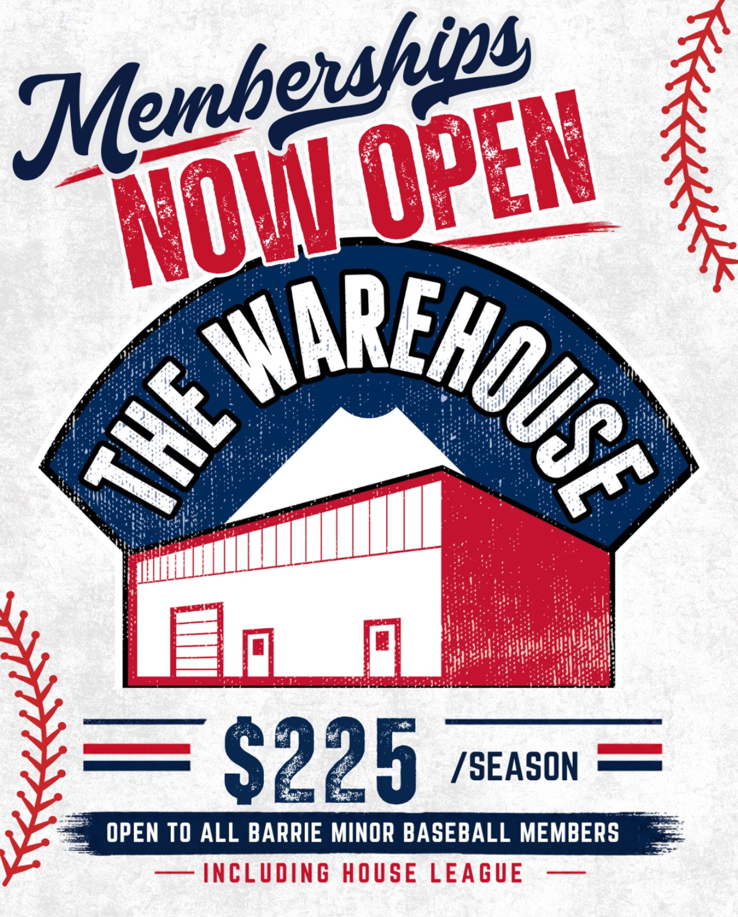 🔹 WAREHOUSE MEMBERSHIPS OPEN🔹

Join us all off season at The Warehouse and get in that extra work all winter long!!

$225 per player

⏰ Hours:
Monday-Thursday: 3:00 – 6:00pm
Saturday & Sunday: 12:00 – 2:00pm
Membership Hours begin Monday October 5, 2026 & run through April 29, 2027

*note* Registration is open to Barrie Minor Baseball members only, including House League players. 

Register today at barriebaseball.com