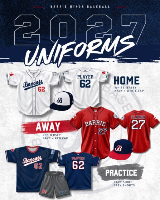 ** 2027 Uniform Line Up! **

Are you ready for our 2027 look? We are ready to roll up in STYLE next season and a pop of red was just the way to do it!

Let’s go Baycats 2027!!